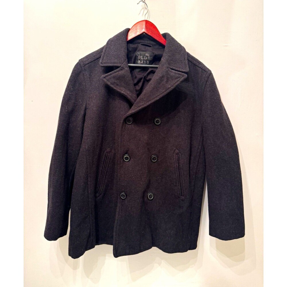 Old Navy Mens Black Wool Blend Pea Coat Lined Pockets Button Front Size L